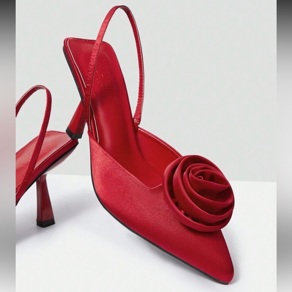 Elegant Red Women's Heels with Rose Detail